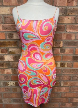 Retro print spaghetti strap mini dress size UK 8, condition: Very good, size: S / 8, £3.00, £3.85 includes Buyer Protection