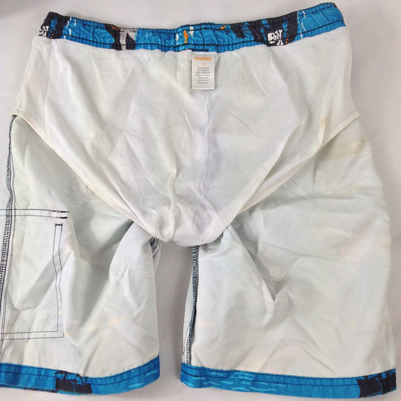 Gymboree Boys Youth Size 10 Swim Shorts Trunks Blue w/Sharks & Pocket 5