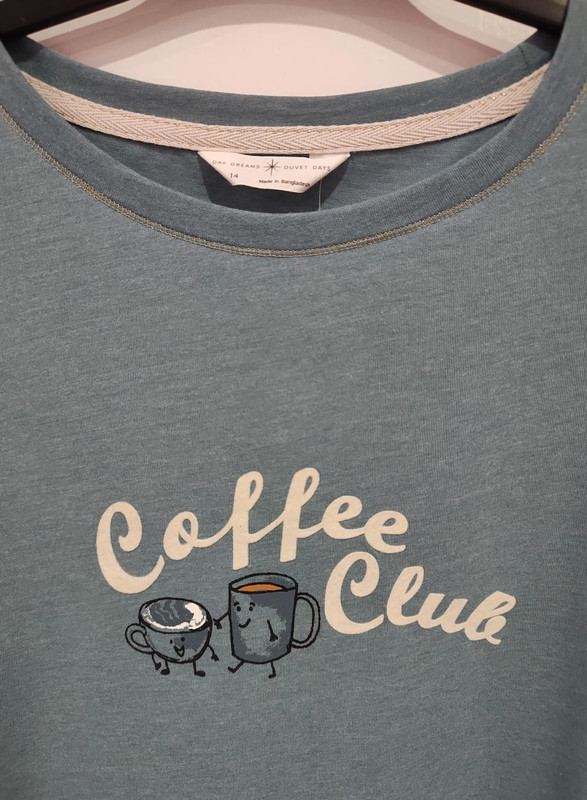 M&S Pyjama Lounge T-Shirt Day Dreams Duvet Days Coffee Club Size 14 Petrol 4