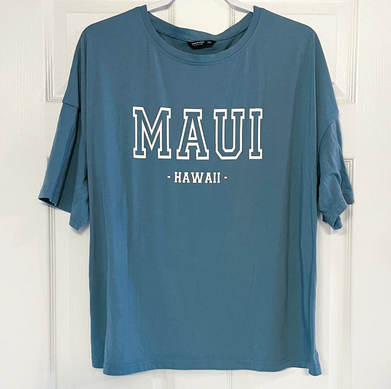 SHEIN Curve Graphic Blue Maui Hawaii Womens T-Shirt Size 2XL Short Sleeve Shirt 2