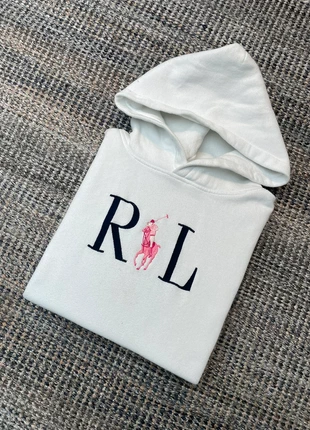 Sweat Ralph Lauren blanc avec logo brodé rose big poney - pull à capuche taille M femmes, merk: Ralph Lauren, staat: Heel goed, maat: M / 38 / 10, € 14,00, € 15,40 inclusief Kopersbescherming