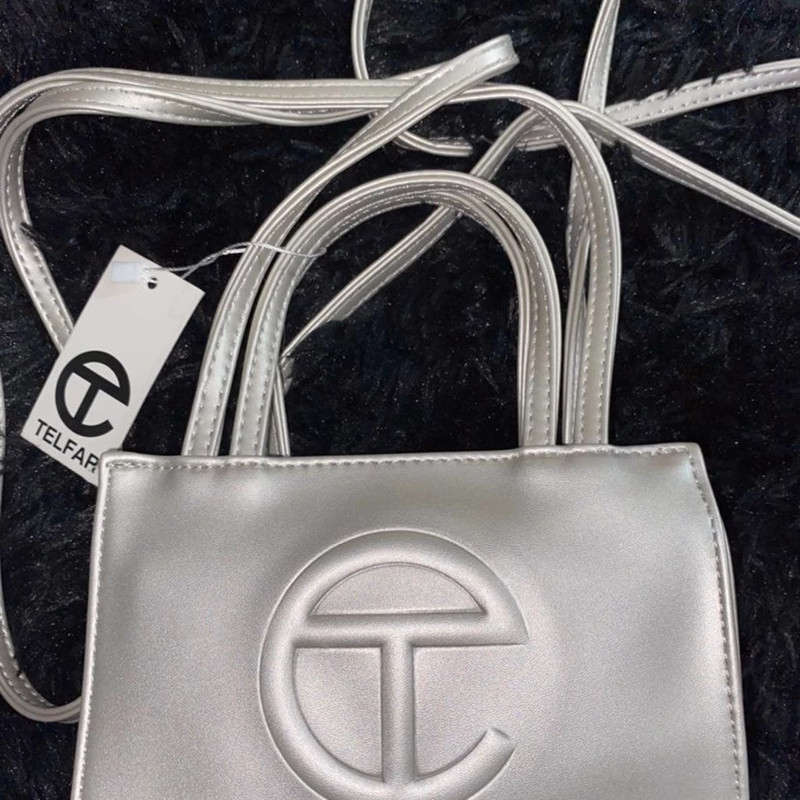 Small silver telfar discount bag