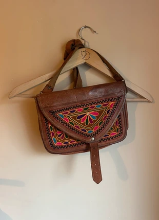 Embroidered brown leather bag, condition: Satisfactory, £9.99, £11.19 includes Buyer Protection Pro