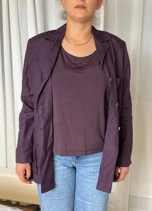 Set: Purple linen blazer & viscose top – size 44 – Bernd Berger, merk: Bernd Berger, staat: Goed, maat: XXL / 44 / 16, € 19,00, € 20,65 inclusief Kopersbescherming