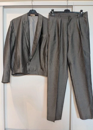 Costume Homme Vintage Exceptionnel - Veste Blouson Courte & Pantalon Plissé Rayé - Gris Chiné, marca: Vintage, estado: Muy bueno, tamaño: L, 95,00 €, 100,45 € Protección al comprador incluida
