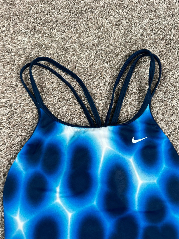 Nike Hydrastrong Cut-Out Poly RacerBack Strappy One Piece Swimsuit Blue Print 8 2