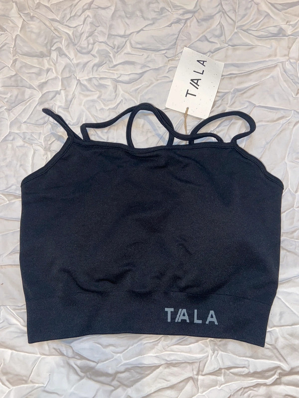 Small black TALA sports bra / crop top, Solasta seamless