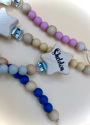 Attache-tétine personnalisée - Forme étoile en bois, marque: SCYLLA MADERA, état: Neuf avec étiquette, 6,90 €, 7,95 € Protection acheteurs (Pro) incluse