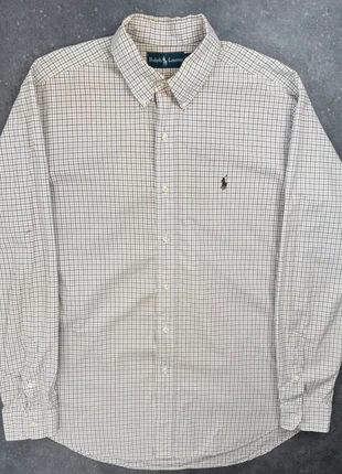 Chemise Ralph Lauren carreaux beige marron logo brodé - Taille L homme - coton CRLR 30, marque: Ralph Lauren, état: Bon état, taille: L, 16,00 €, 17,50 € Protection acheteurs (Pro) incluse