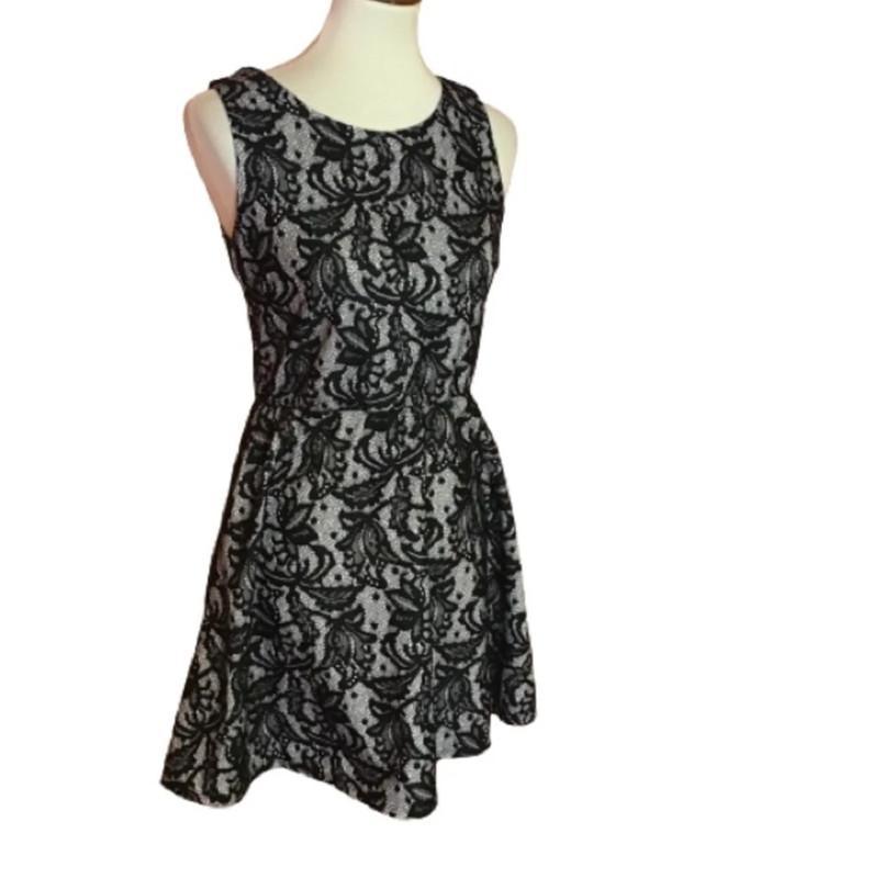 Black lace fit n flare mini dress 1