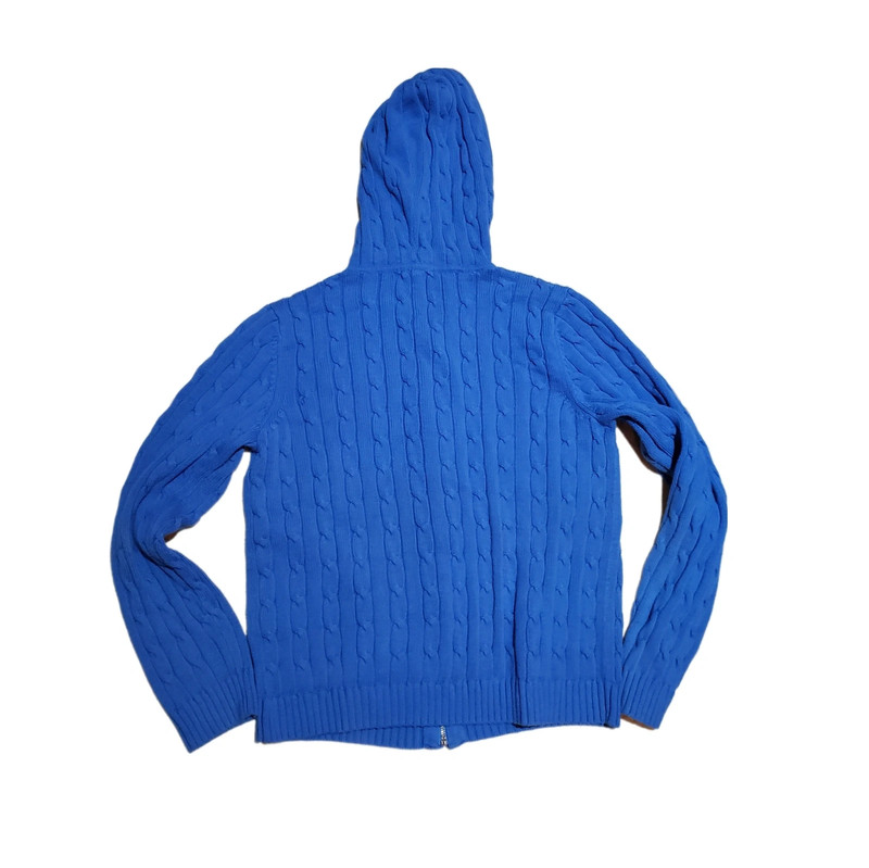 Y2K Blokette Preppy Blue Knit Hooded Zip Up Sweater Chaps 2