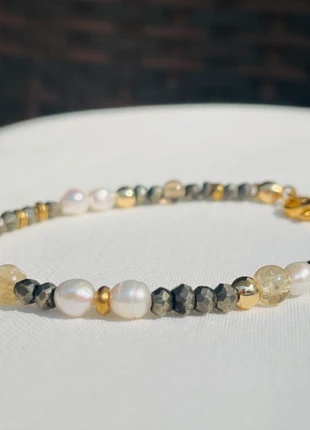 Bracelet Prospérité en pierres Citrine et Pyrite, marque: Tsain, état: Neuf avec étiquette, 18,00 €, 19,60 € Protection acheteurs incluse