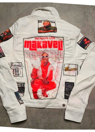 Veste en jeans patchwork makaveli 2pac taille m femme, marque: Vintage Dressing, état: Bon état, taille: M / 38 / 10, 9,90 €, 11,10 € Protection acheteurs incluse