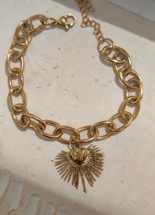 Bracelet à grosse maille ovale et pendentif cœur scintillant sacré, ex-voto - Acier inoxydable, brand: Vintage Dressing, condition: Very good, €11.50, €12.78 includes Buyer Protection Pro