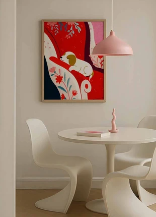 Hond op rode bank Poster available in multiple sizes / Poster in meerdere formaten, estado: Muito bom, €9.00, €10.15 inclui Proteção do Comprador Pro