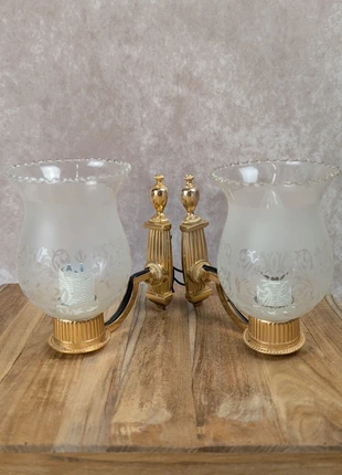 Paire d’appliques murales vintage en laiton doré et verre dépoli gravé, marca: Vintage Boutique, estado: Bueno, 50,00 €, 53,20 € Protección al comprador incluida
