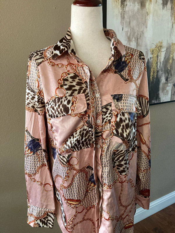 Chain and animal print button down top 2