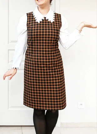 Robe chasuble Nina Kalio vintage droite à carreaux orange et noir, brand: Nina Kalio, condition: Very good, size: M / 38 / 10, €20.00, €21.70 includes Buyer Protection