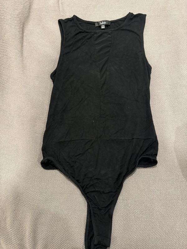 Lulus Sultry Moves Black Mesh Plunge Sleeveless Bodysuit in M 1