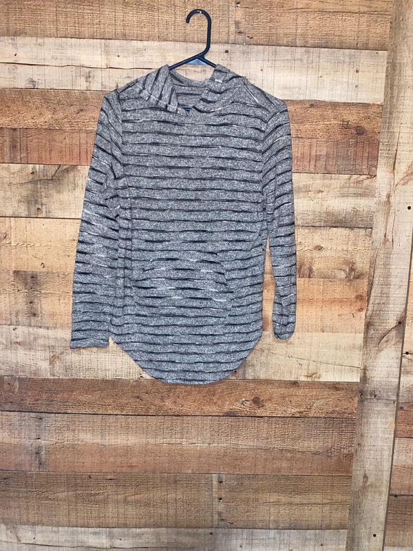 Grey & white striped hoodie size small 1