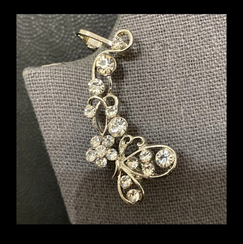 Silver tone Ear Cuff pierced earring with butterfly & flowers for 1 ear- right 4