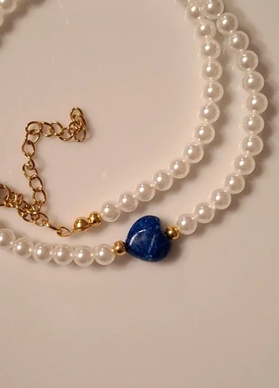 Collana perle e  cuore di lapislazzuli, état: Neuf sans étiquette, 10,00 €, 11,20 € Protection acheteurs incluse