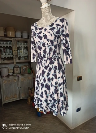 Abito chiazze viola su sfondo rosa spalle 36 lunghezza 105 elastico regolabile in vita con cinturino, brand: Peter Hahn, condizioni: Ottime, taglia: M / IT 42 / EU 38, €3.99, €4.89 include la Protezione acquisti