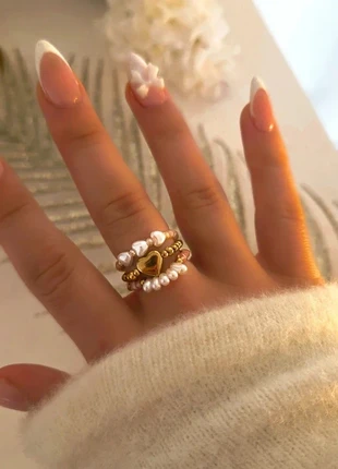 💛 Lot de bagues “Luna Perla” Perles & Cœur doré, marque: sans marque, état: Très bon état, taille: Ajustable, 16,50 €, 18,03 € Protection acheteurs (Pro) incluse