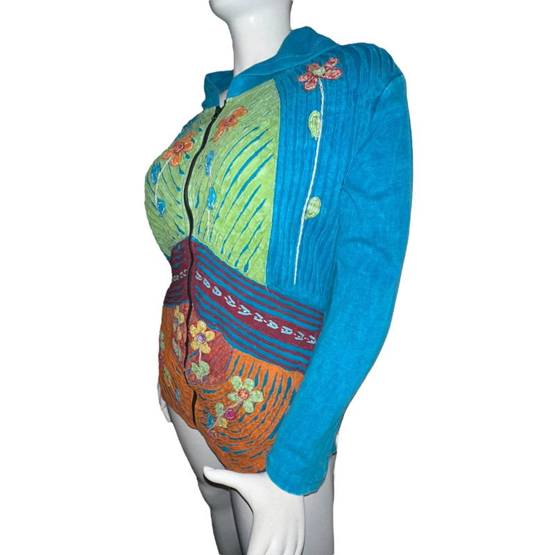Embroidered patchwork boho hippie zippered hoodie 4