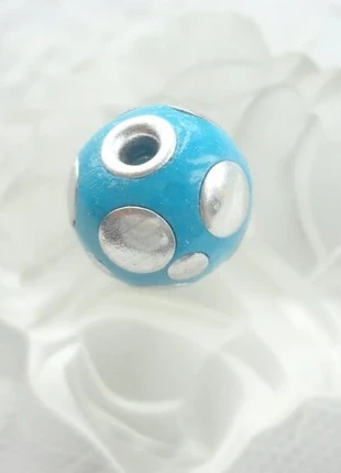 perle ronde bleu et argent, perle à pois argenté, perle indonésie, tibet, artisanale, ethnique, marque: Handmade, état: Très bon état, 4,95 €, 5,90 € Protection acheteurs incluse