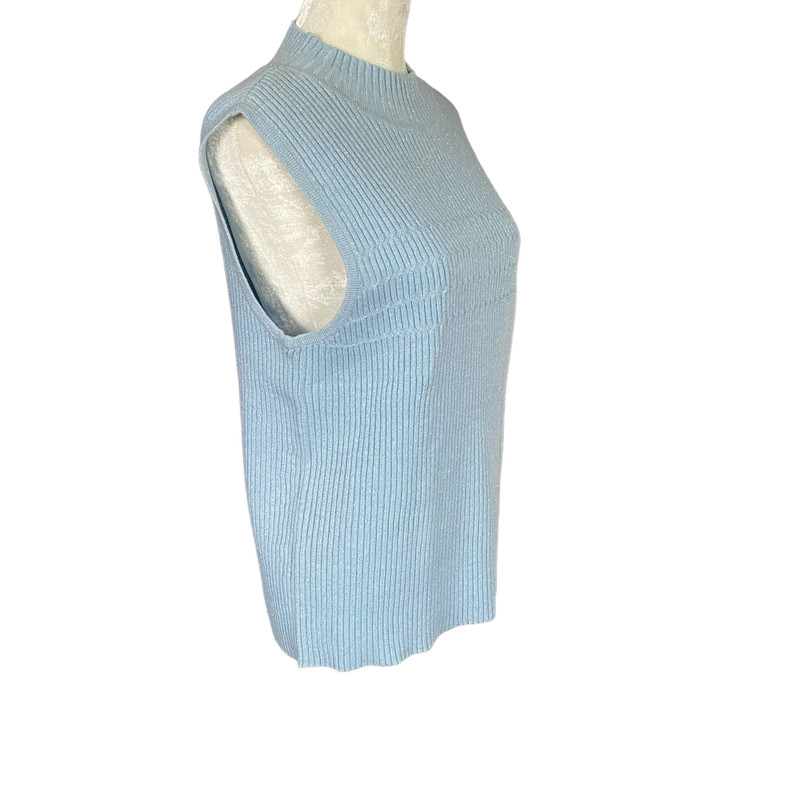 Moonlight Bay women's large light blue stretchy sleeveless sparkle tank sweater 2