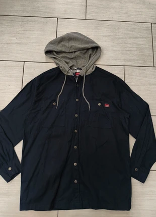 Wrangler Workwear M | Heavy Duty Canvas Shacket | Navy Plaid Lined Hooded Jacket 55208, merk: Wrangler, staat: Heel goed, maat: M, € 24,99, € 26,94 inclusief Kopersbescherming