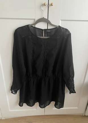 Schwarze bluse, merk: Bodyflirt, staat: Heel goed, maat: XXXL / 46 / 18, € 3,00, € 3,85 inclusief Kopersbescherming