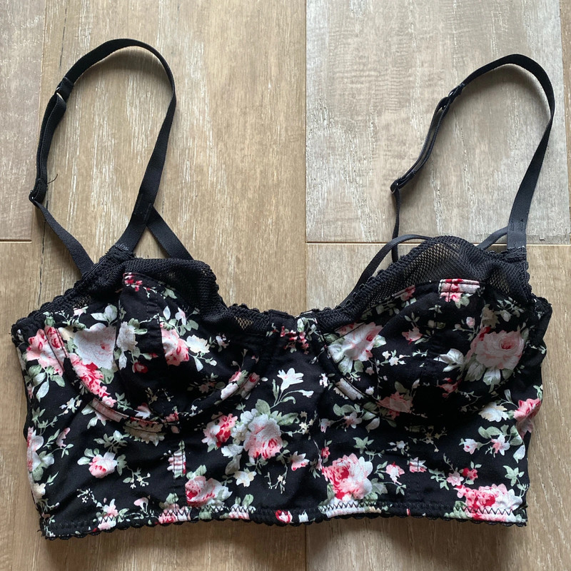Forever21 strappy mesh floral rose bustier crop top S 1