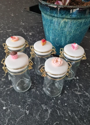 Vintage glazen voorraadpotjes 5x, merk: merkloos, staat: Nieuw zonder prijskaartje, € 9,00, € 10,15 inclusief Kopersbescherming