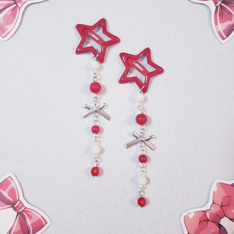 Red & White Star Hair Clips 1