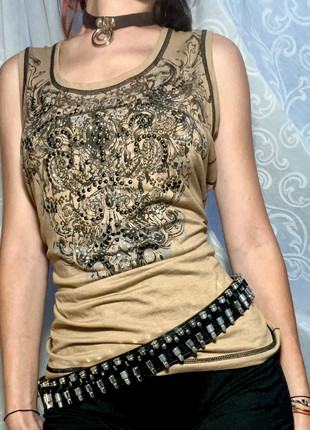 Top/Canotta marrone grunge con borchie e glitter – Alternative Tank Top Y2K vibes, marca: y2k, estado: Muito bom, tamanho: M / 38 / 10, €16.00, €17.50 inclui Proteção do Comprador