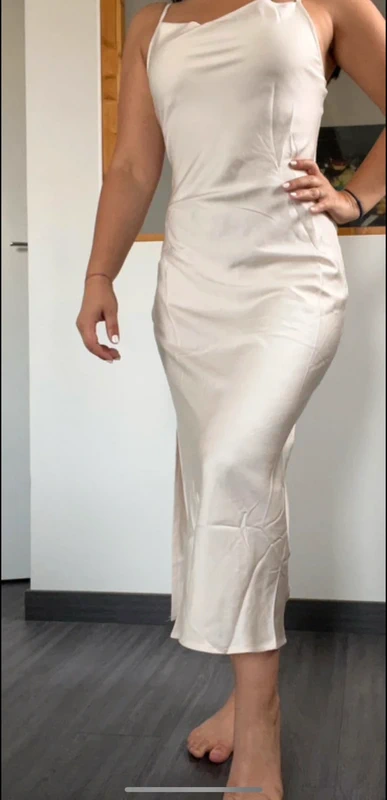 Robe soirée mariage beige soie sexy