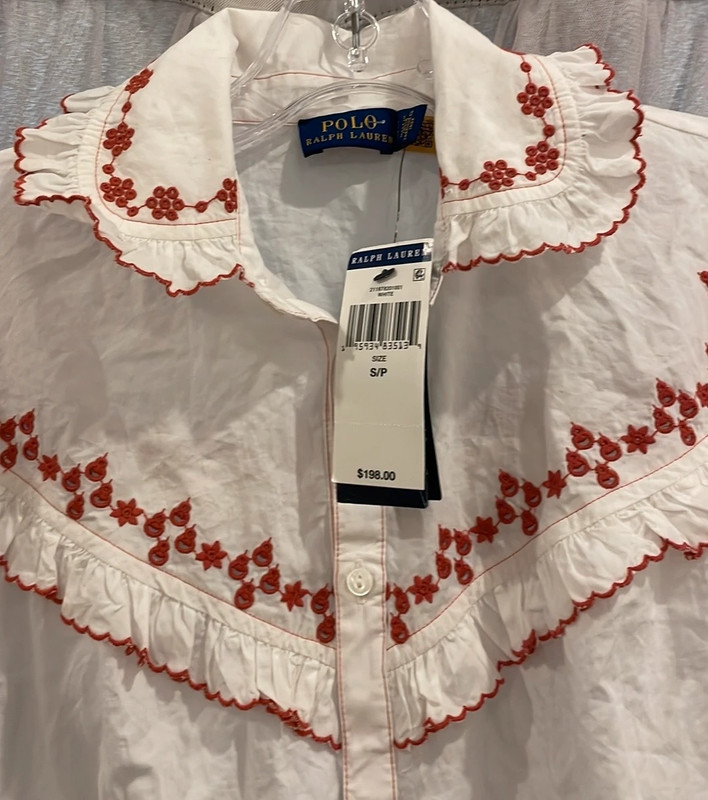 NWT Polo Ralph Lauren White Embroidered Eyelet Western Style Button Down Shirt Small 2