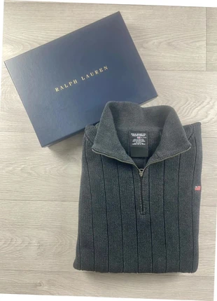 Pull 1/4 zip Ralph Lauren gris logo drapeau USA brodé - Taille XL, merk: Ralph Lauren, staat: Heel goed, maat: XL, € 40,00, € 42,70 inclusief Kopersbescherming