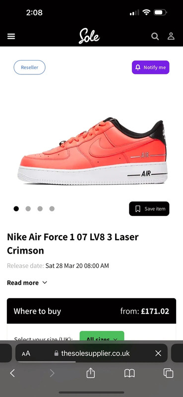 Nike Air Force 1 LV8 3 GS 'Laser Crimson