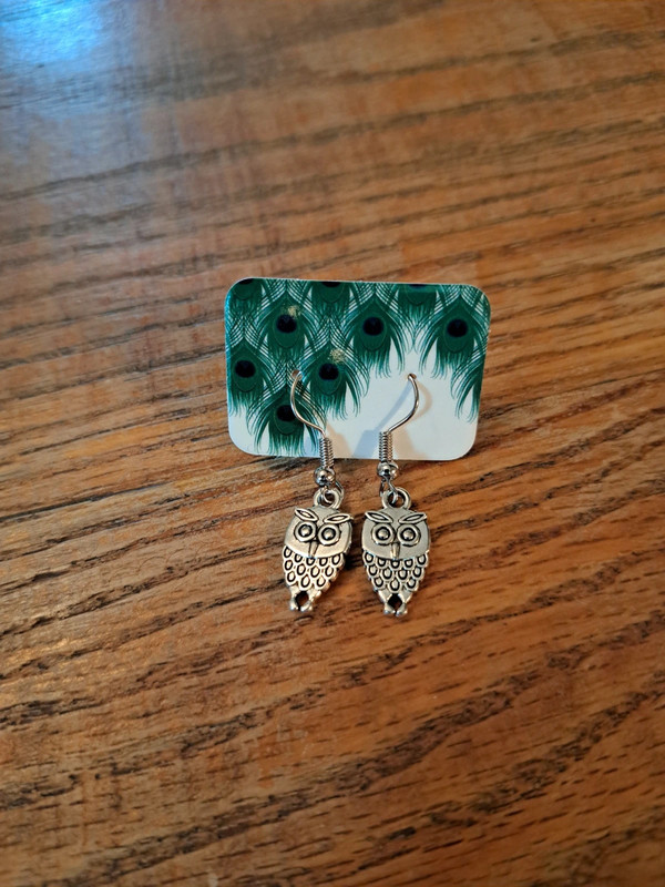 small silver owl charm earrings 2