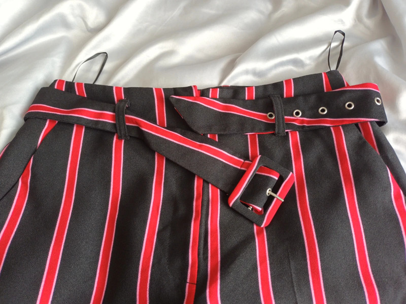 Red black striped sales trousers