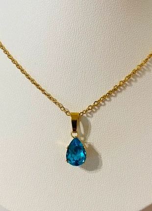 Collier doré pendentif zirconium pierre bleu ciel acier inoxydable, marque: Boutique Parisienne, état: Très bon état, 10,00 €, 11,20 € Protection acheteurs (Pro) incluse
