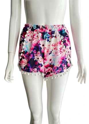 💐 Calções Florais com Pompons / Shorts Femme - Look Boho Chic e Divertido !, marca: Sem, estado: Muito bom, tamanho: S / 36 / 8, €3.50, €4.38 inclui Proteção do Comprador