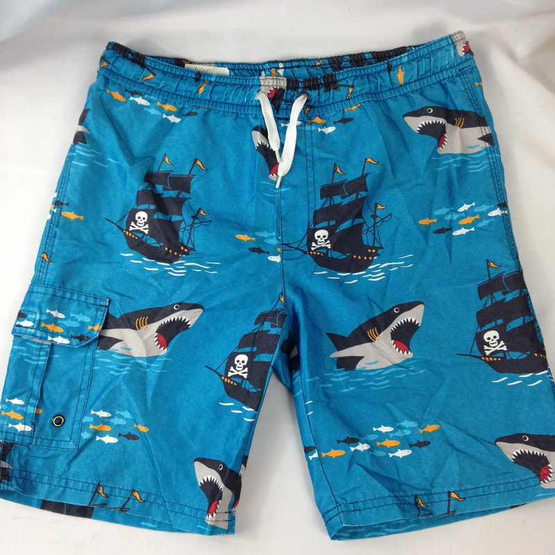 Gymboree Boys Youth Size 10 Swim Shorts Trunks Blue w/Sharks & Pocket 1