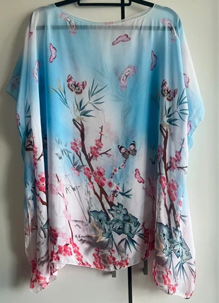 Sheer Kimono-Style Butterfly Print Blouse – Sky Blue & Pink – One Size (Best Fit UK 12/14/16), condition: Very good, size: One size, £3.50, £4.38 includes Buyer Protection