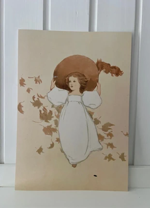 Little Girl with Leaves - Louis Prang - 1 ArtPrintCard A4 (21x29,7 cm), estado: Novo sem etiquetas, €3.25, €4.11 inclui Proteção do Comprador Pro