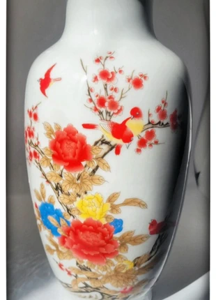 Vase en céramique peint à la main – fleurs & oiseaux style asiatique 27 cm, brand: Fabrication Artisanale, condition: Very good, €25.00, €26.95 includes Buyer Protection Pro