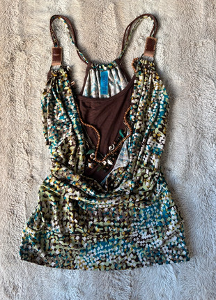 Boho Cowl Neck Beaded Layered Tank Top with Earth Tones and Tribal Print🍒, marque: Trend, état: Neuf sans étiquette, taille: S / 36 / 8, 18,00 €, 19,60 € Protection acheteurs incluse